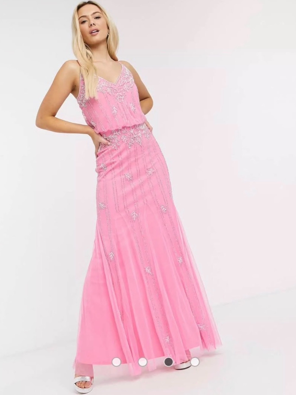 ASOS Pink Beaded V-Neck Maxi Dress